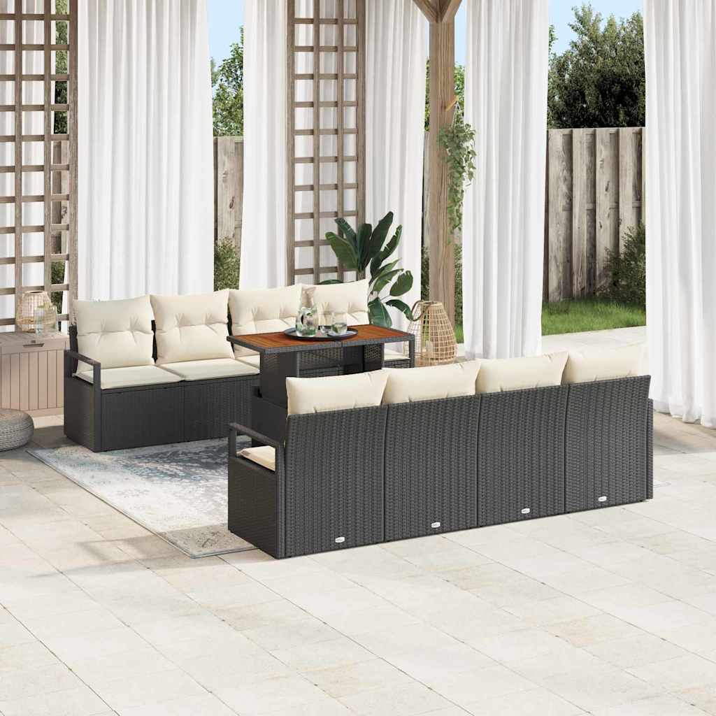 Garten-Sofa-Set mit Speicher 9 pcs Schwarz Poly Rattan